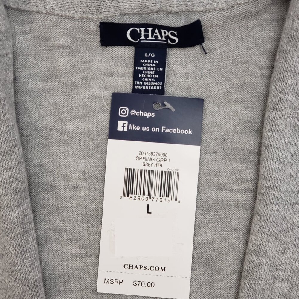 Chaps Gray Open Front Cardigan Size L NWT - Picture 5 of 9